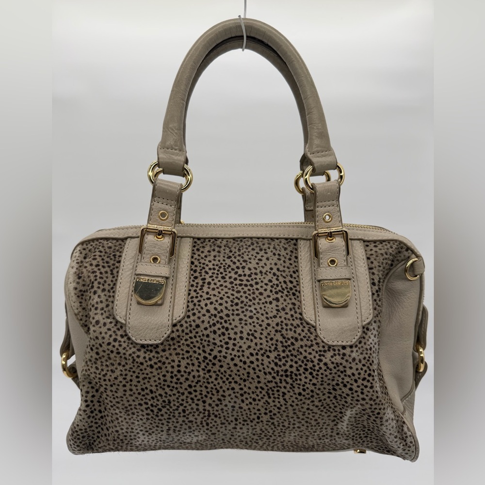 Vintage Vince Camuto Beige Leather and Brown Cowhide Leather Handbag